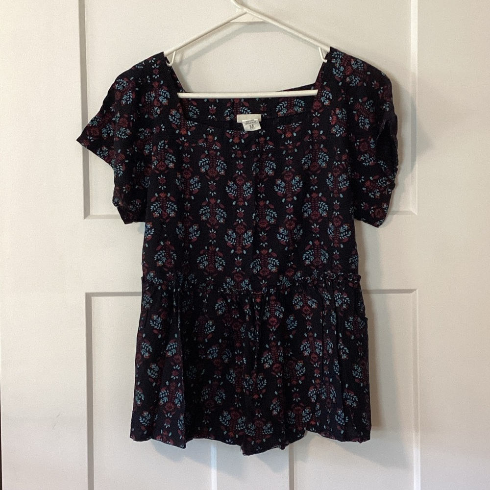 NATURAL LIFE Black and Blue Floral Blouse